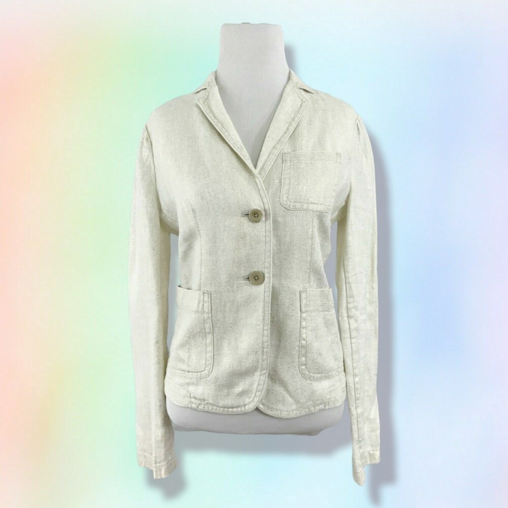 J. Crew Jacket Blazer 0 Metallic Gold‎ White Linen Casa Rossa